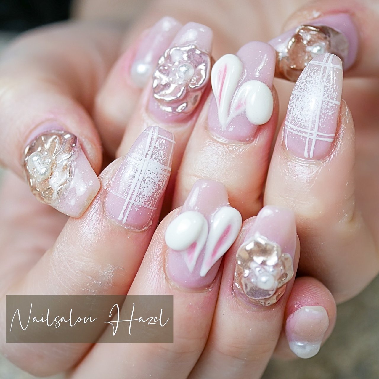 オールシーズン/ハンド/チェック/3D/ロング - Nailsalon_Hazelのネイル