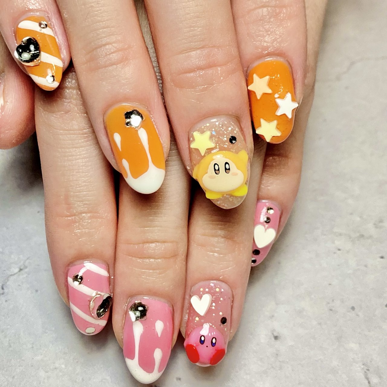 ハンド/痛ネイル/3D/ピンク/オレンジ - atelier～Hachimitsu mail～の