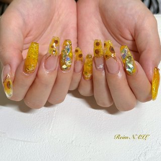 イエロー/スカルプチュア/#クリアフレンチのネイルデザイン｜ネイルブック
