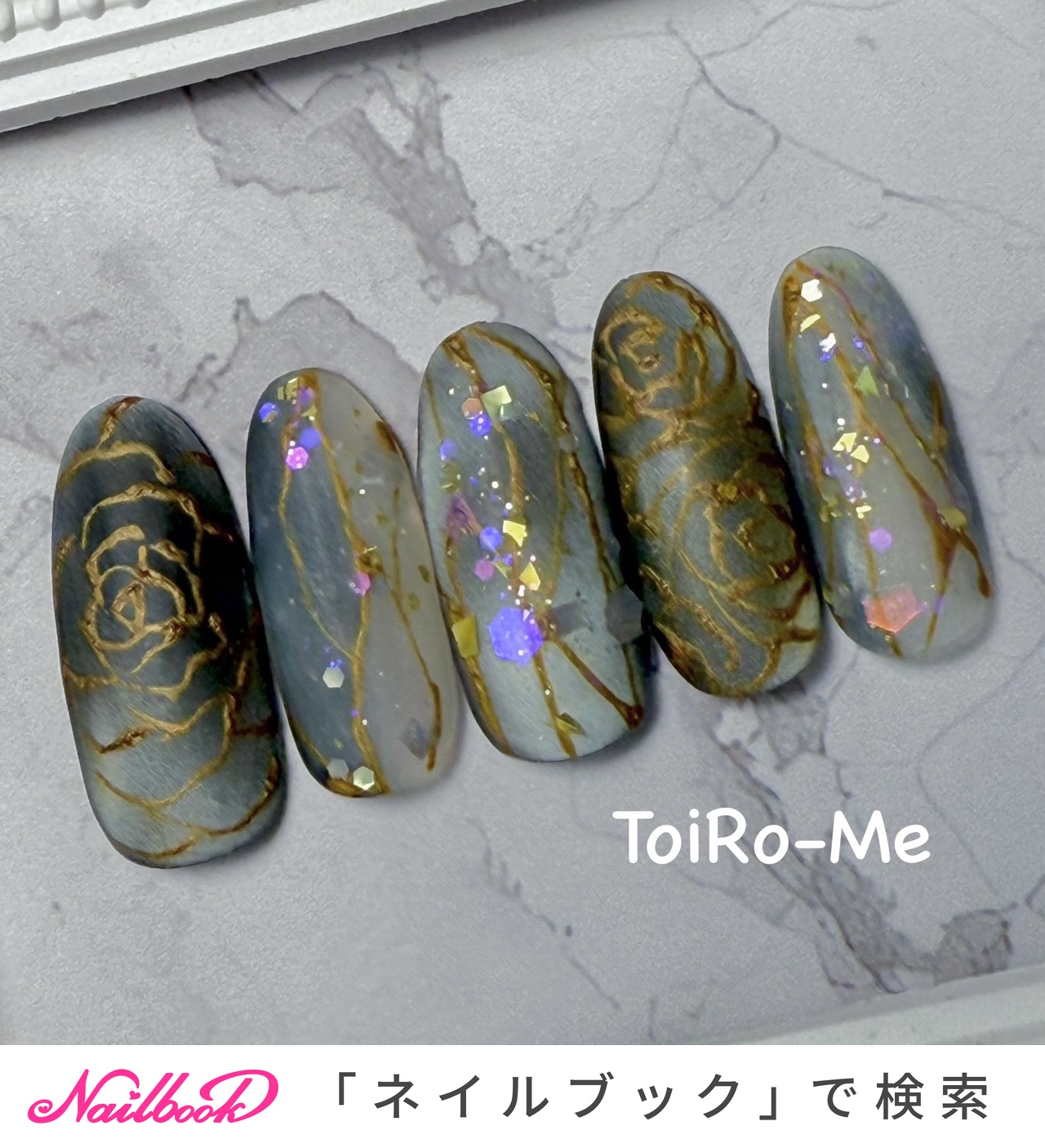 春/マグネット/#ゴールドラインのネイルデザイン｜ネイルブック