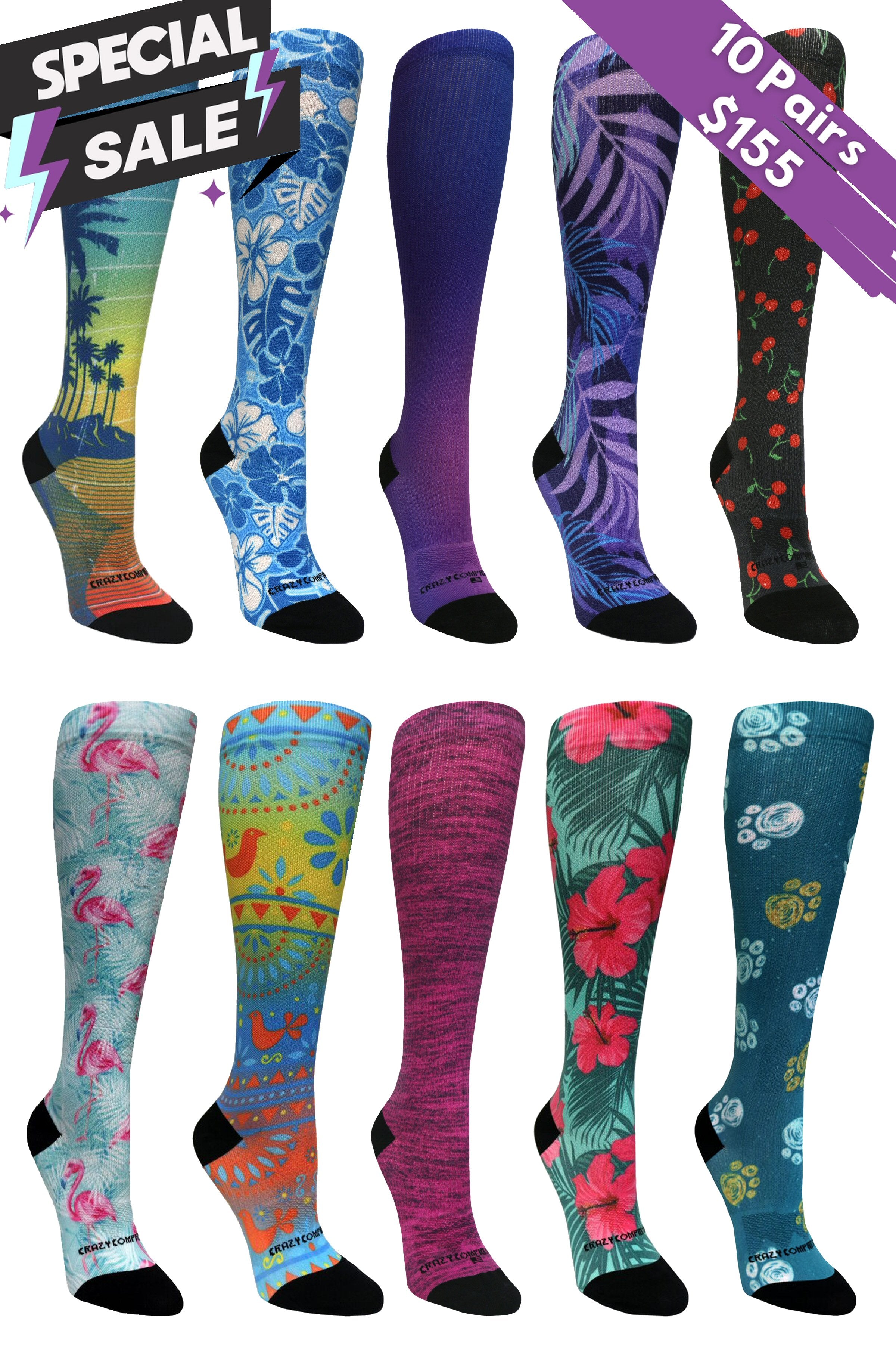 3 Pairs Calavera Purple - (Standard & Extra Wide)