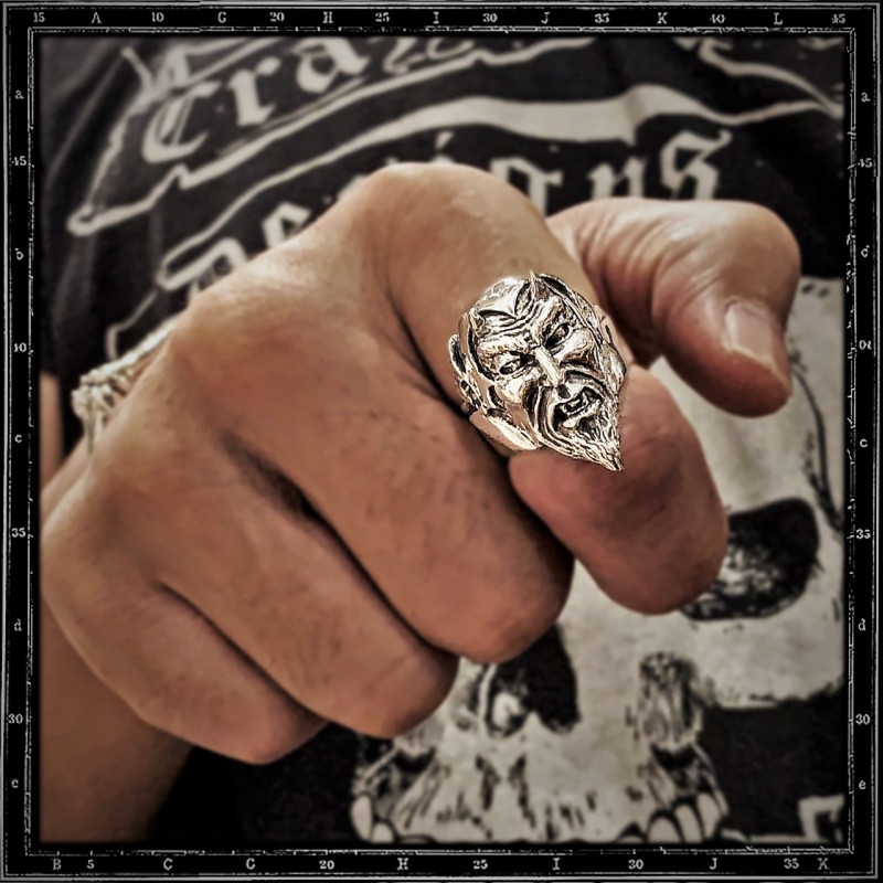 devils head ring 1950's 50's rockabilly hotrod culture silver ring