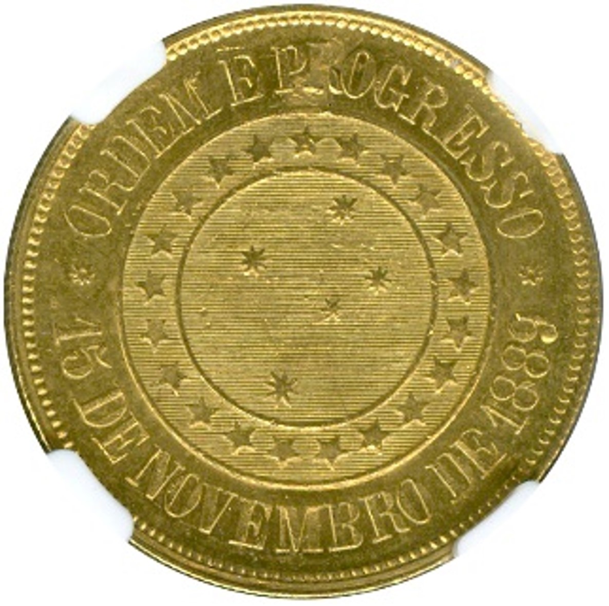 ブラジル 20000レイス金貨 1889 自由の女神 Fr124 KM497 NGC MS63 (AU