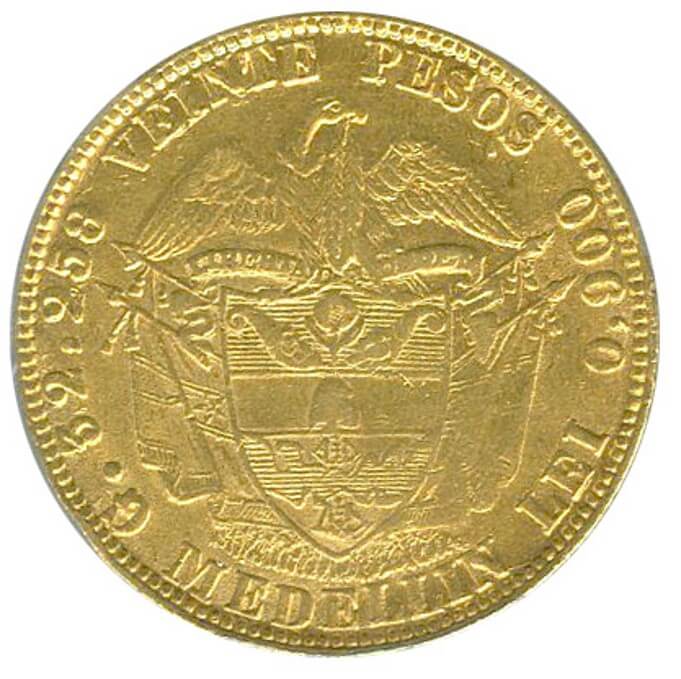 コロンビア 20ペソ金貨 1869/8 Fr101 KM142.2 PCGS AU58 (EF) | コイン