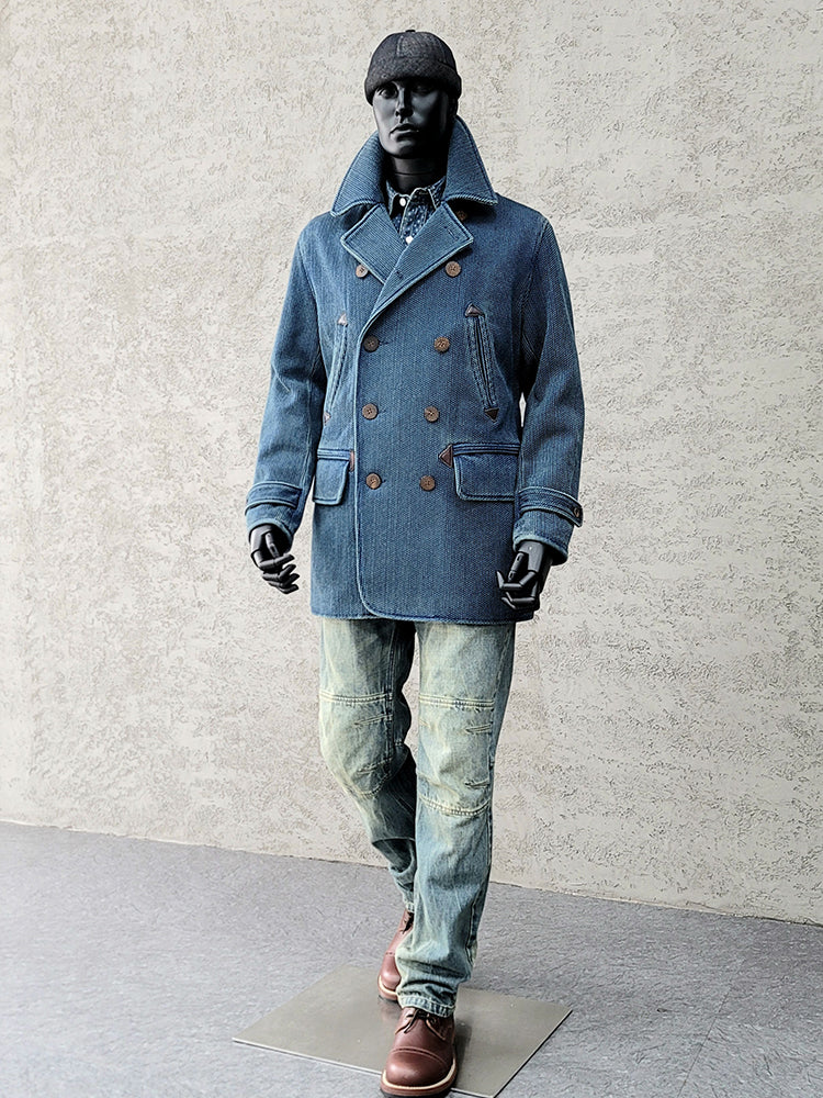 メンズ インディゴ ダブルブレスト 刺し子 ピーコート – Crush on Retro