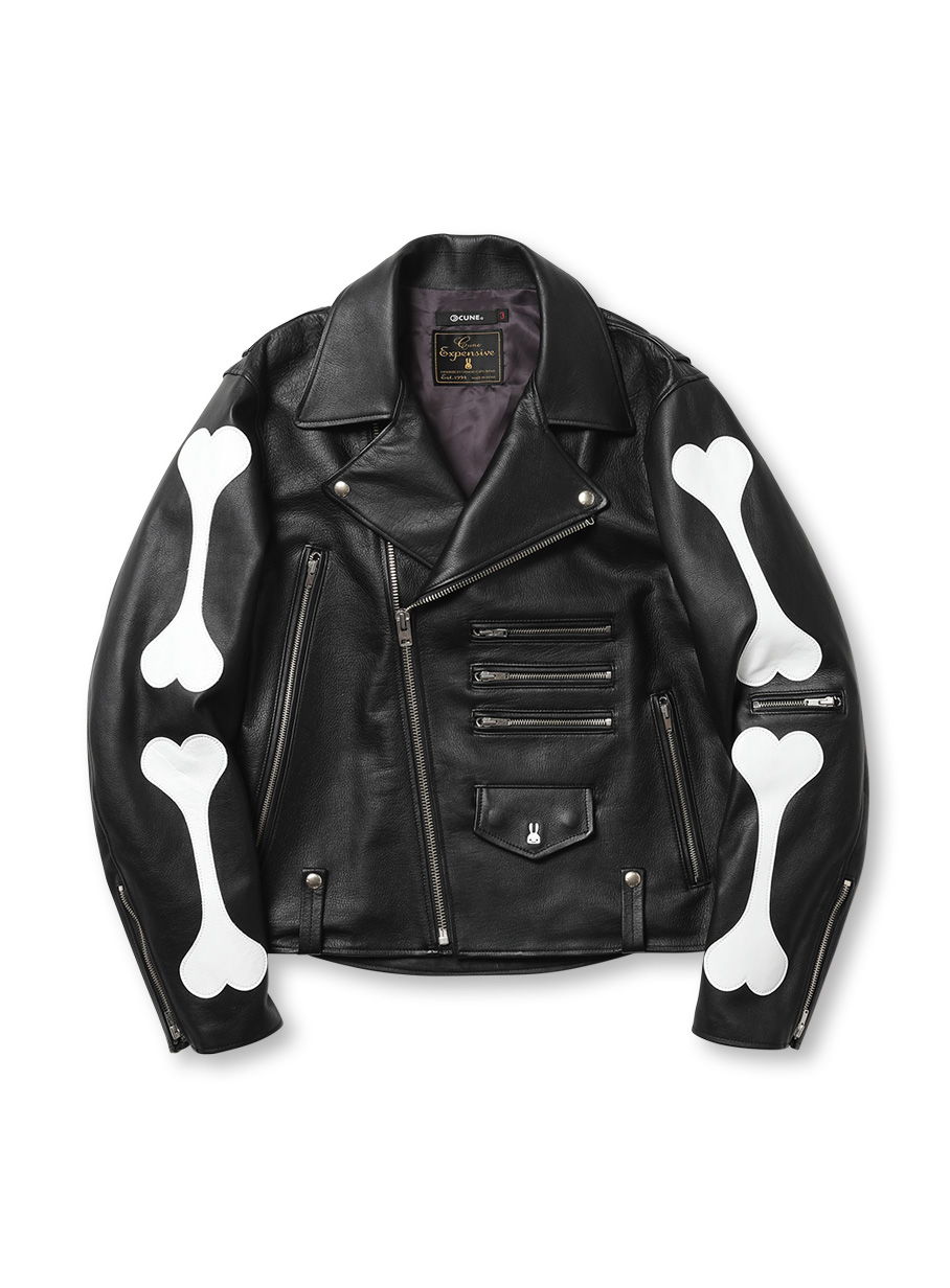 袖ハートカウレザーのライダースジャケット｜ウサギがいる｜CUNE
