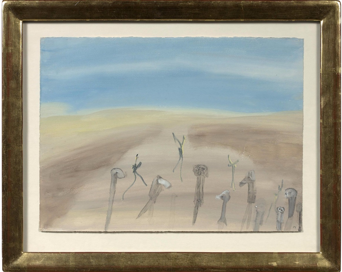 アンリ・ミショー キャンバスに墨汁 サイン 《無題》