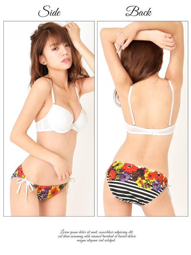 ビキニ風ストレッチ×花柄マリンボーダーブラジャー&ショーツ/SEXY