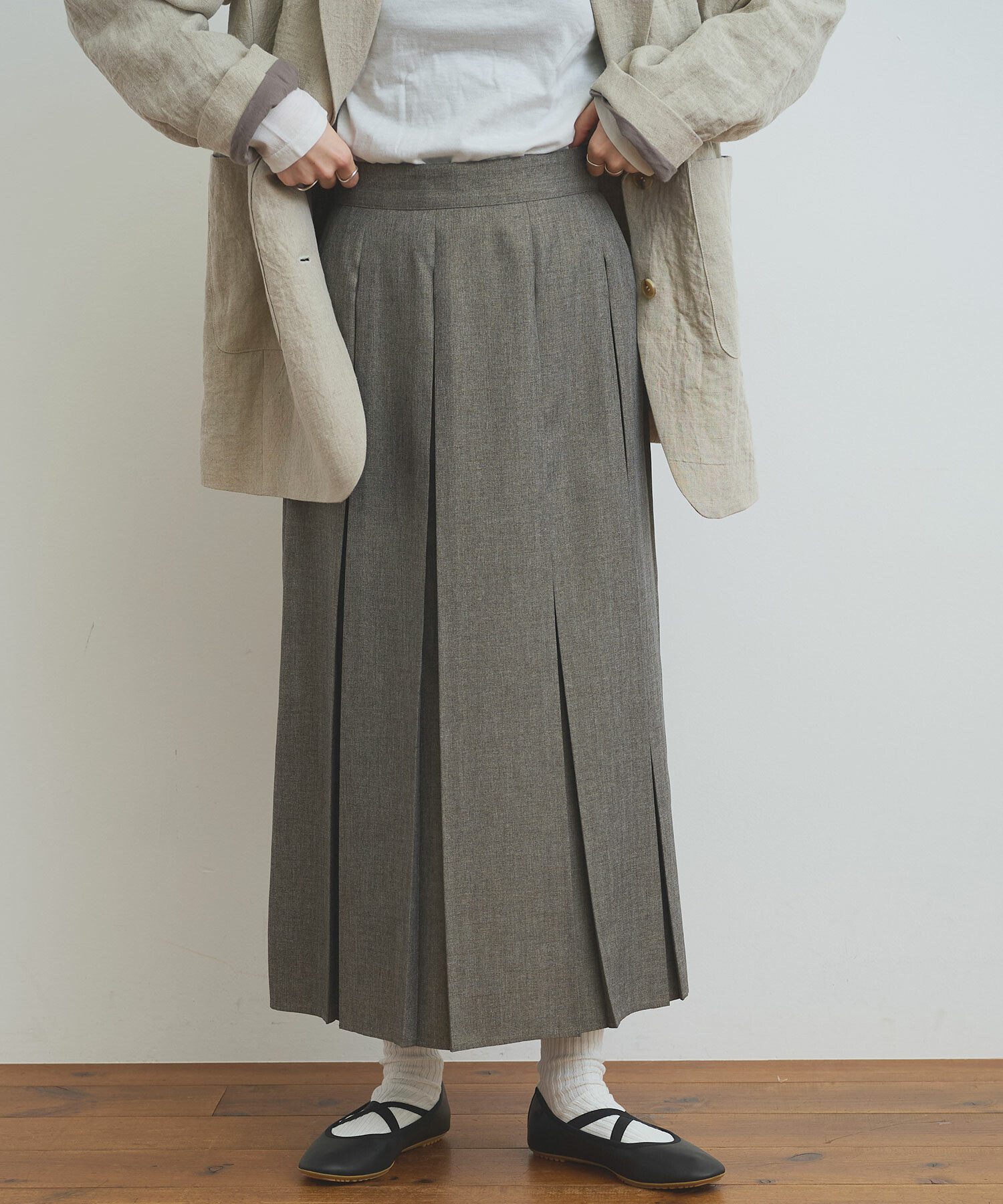 AMBIDEX Store wool mood ボックスプリーツ スカート(F クロ): l