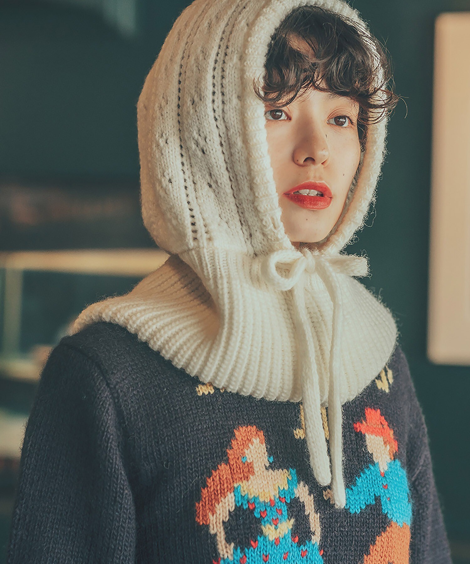 AMBIDEX Store ○1/3Wool 透かし編み フード(F キナリ): CHILD WOMAN