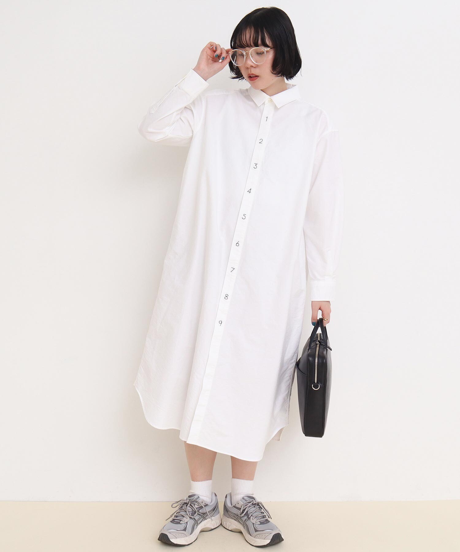 AMBIDEX Store ○40/1オックス 数字刺繍 長袖シャツワンピース(F