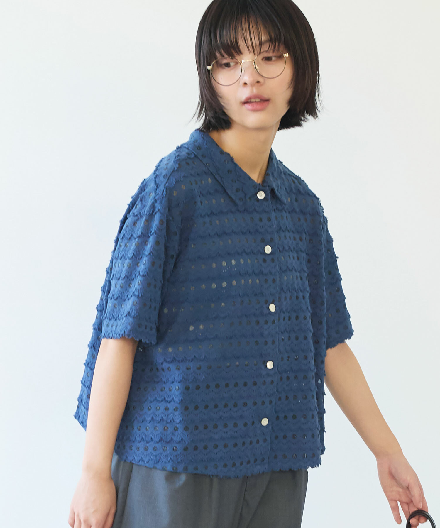 AMBIDEX Store 〇 naminami レース ブラウス(F アオ): bulle de savon