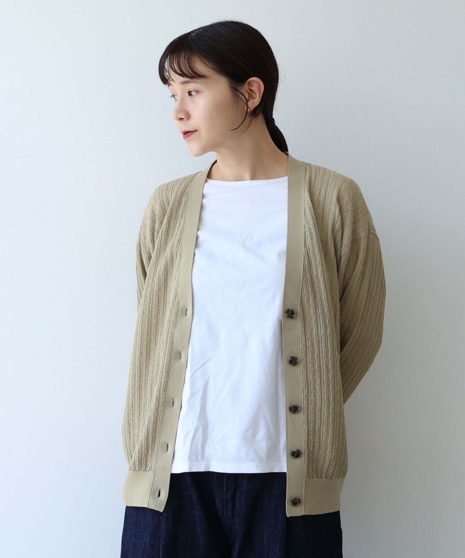 AMBIDEX Store ○○コットン/ナイロン sheer stripes カーディガン(F