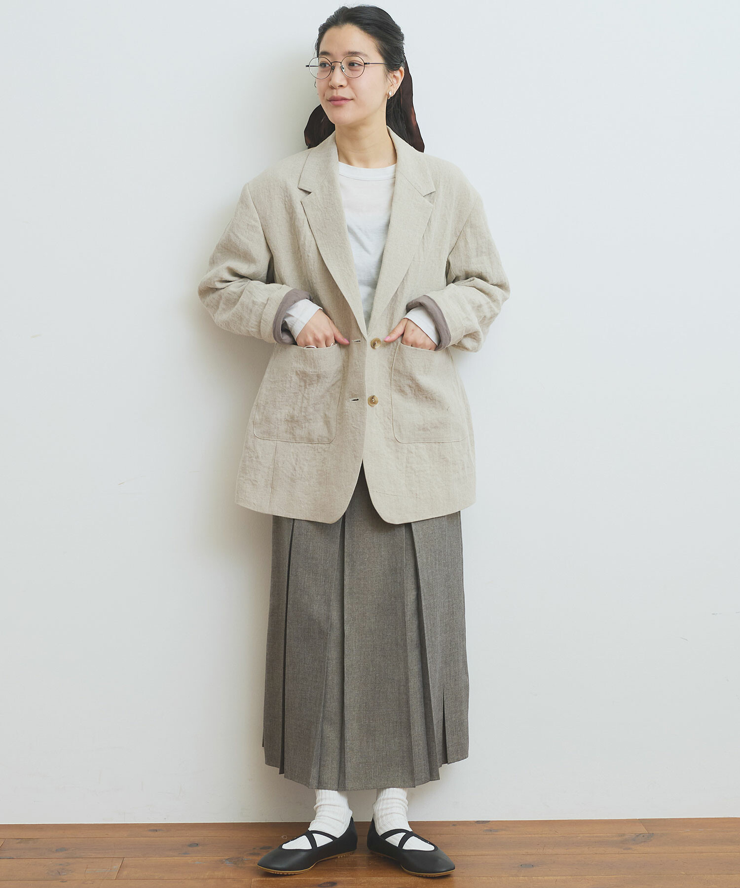 AMBIDEX Store wool mood ボックスプリーツ スカート(F グレー): l