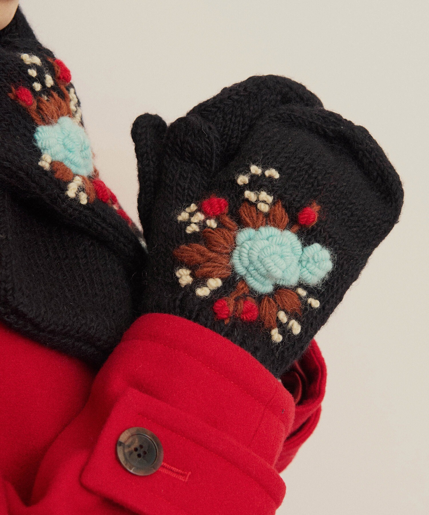 AMBIDEX Store ○【WEB別注】ネパールハンドニット 刺繍ミトン(F クロ