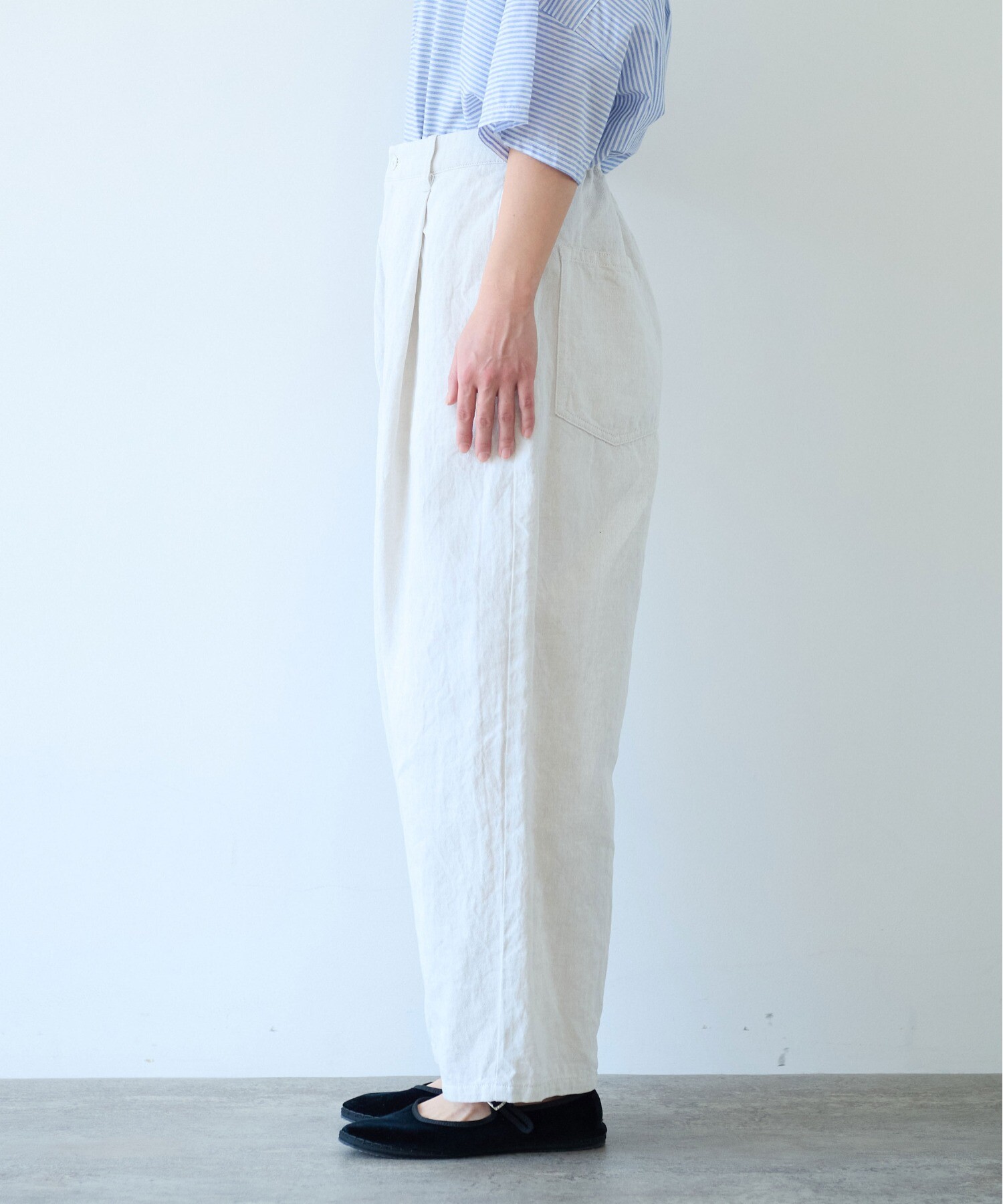 AMBIDEX Store △コットンリネンデニム バックゴムパンツ(M シロ): yuni