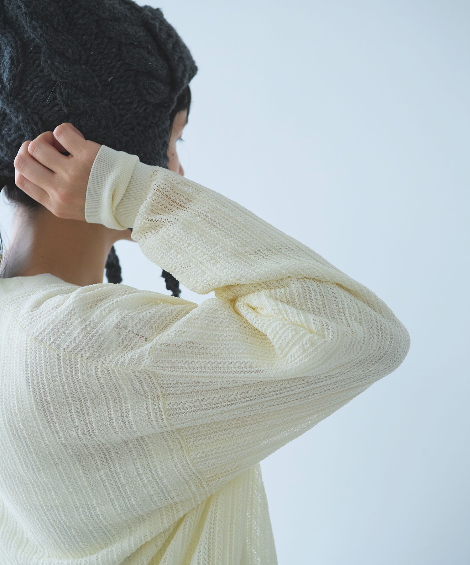 AMBIDEX Store ○○コットン/ナイロン sheer stripes カーディガン(F