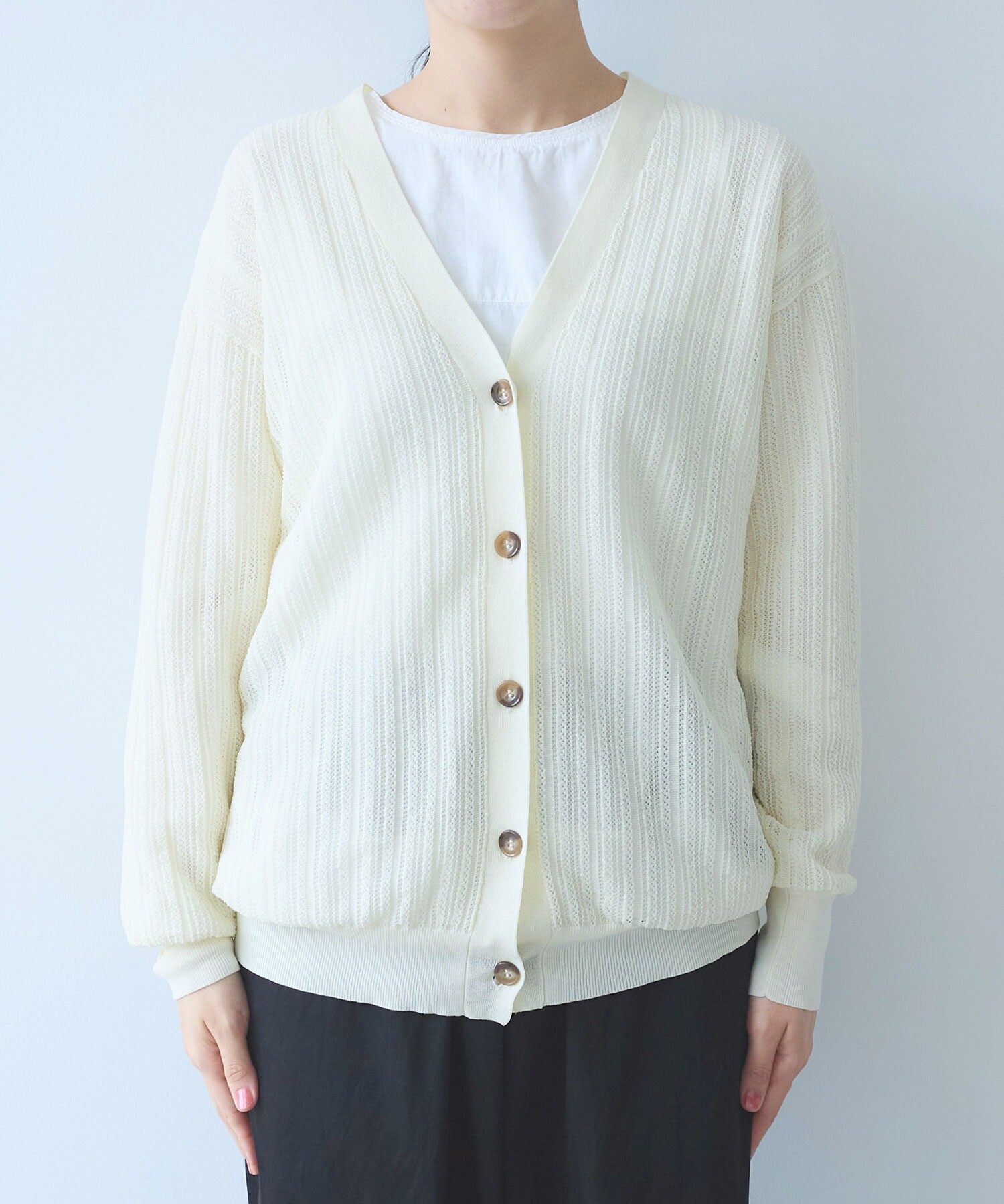 AMBIDEX Store ○○コットン/ナイロン sheer stripes カーディガン(F