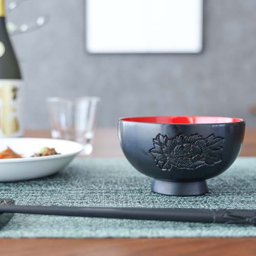 村上木彫堆朱 藤井漆工 お椀 牡丹 伝統工芸品 木製 ボウル | MUKU工房