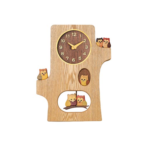 旭川クラフト Pecker 工房ペッカー F43 切株振り子時計 森のふくろう