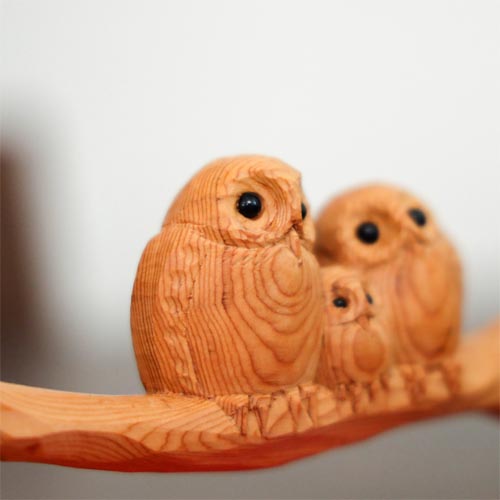 一位一刀彫 鈴木彫刻 枝にフクロウ 伝統工芸品 木製 オブジェ | MUKU工房