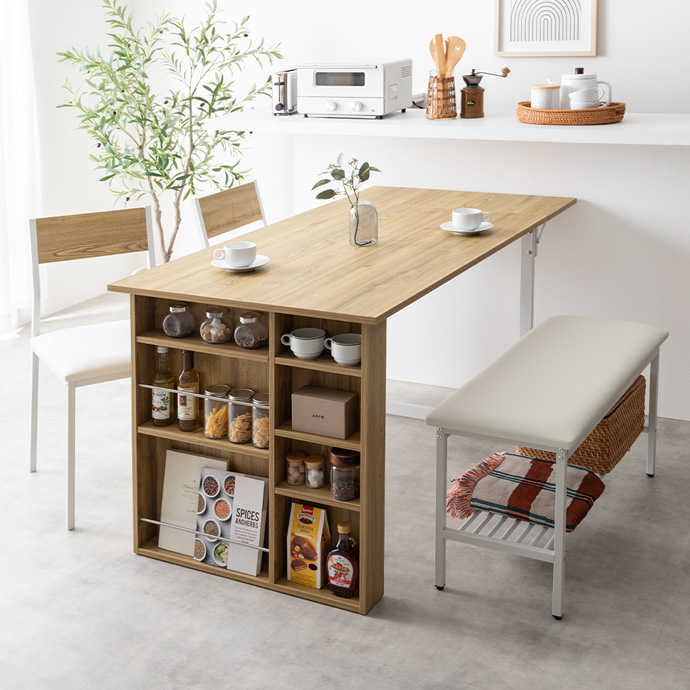 g159053]【4点セット】Super 収納付伸長式ダイニングテーブル+チェア2