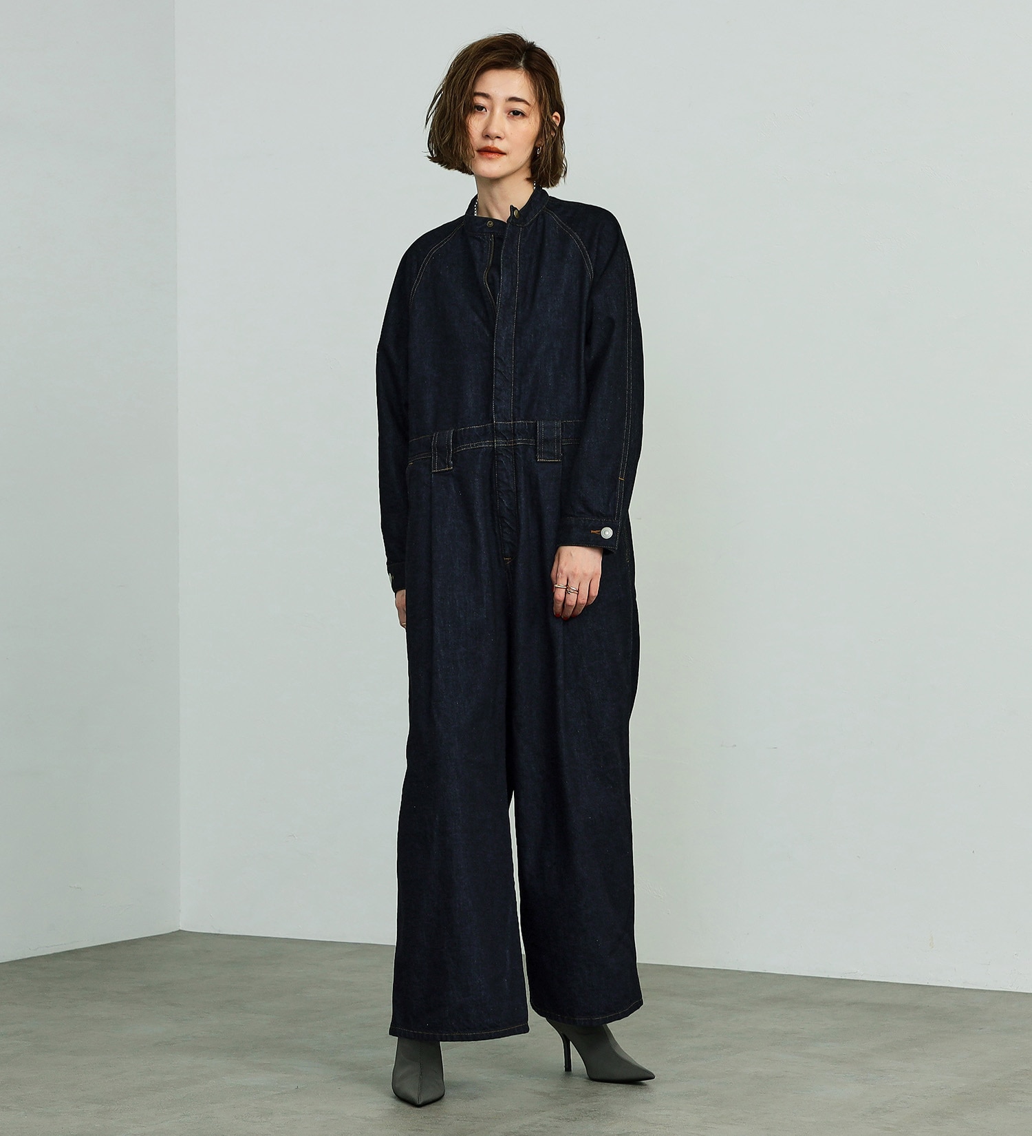 試着対象】atelier SOMETHING STAND COLLAR JUMP SUIT/スタンドカラー