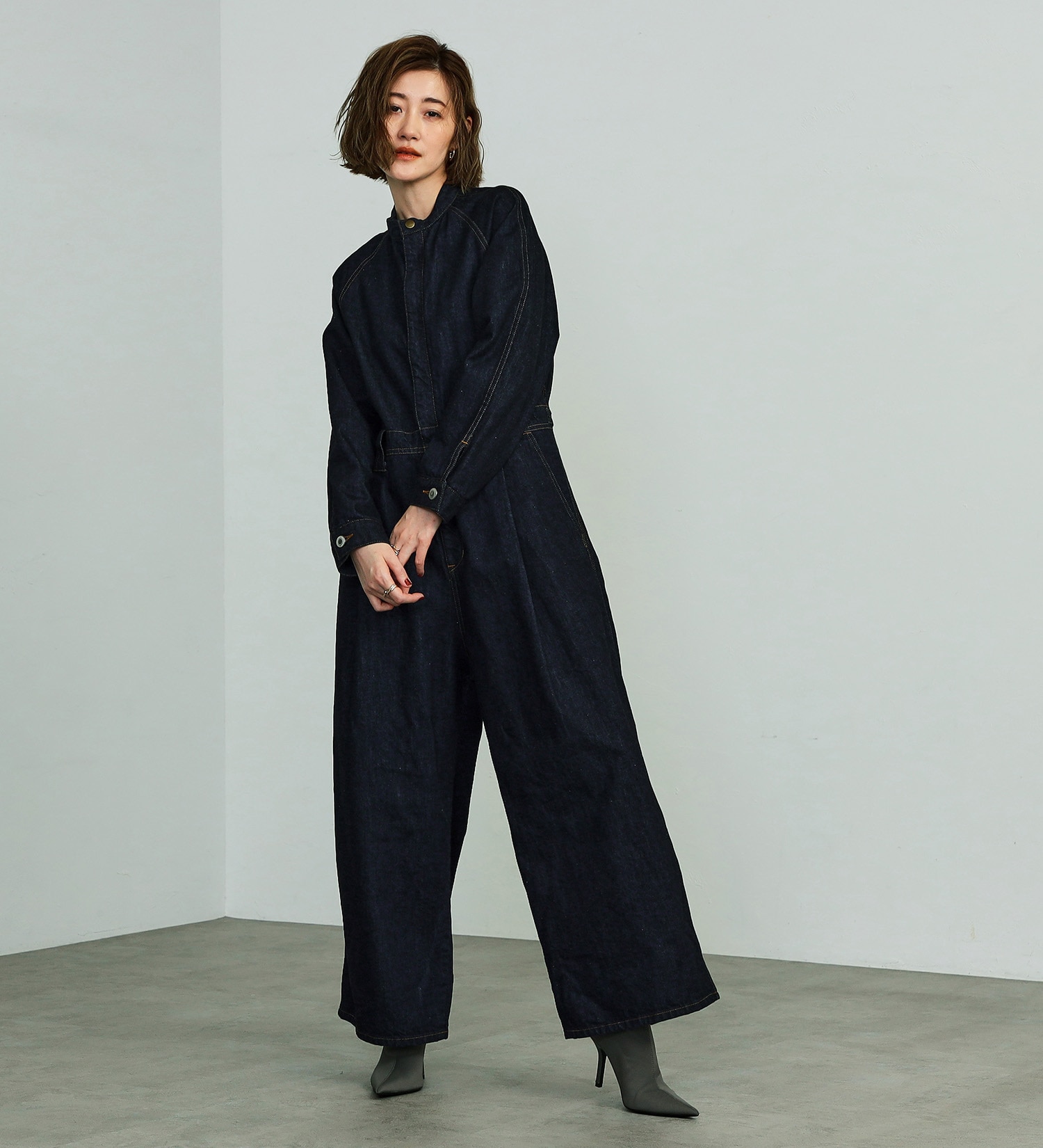 試着対象】atelier SOMETHING STAND COLLAR JUMP SUIT/スタンドカラー