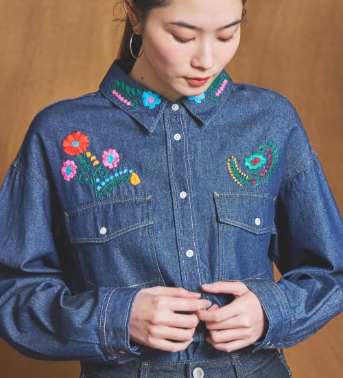 SOMETHING 刺繍ビッグデニムシャツ|SOMETHING|サムシング