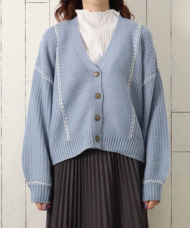 ブランケットステッチVネックカーディガン カーディガン ニット