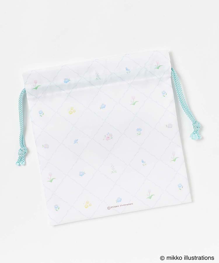 mikko illustrations巾着 ポーチ 小物入れ 巾着 mikko ホワイト ピンク