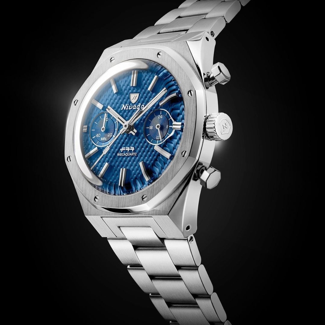 Nivada Grenchen 68000Q77 F77 Chrono Mecaquartz Blue 38mm