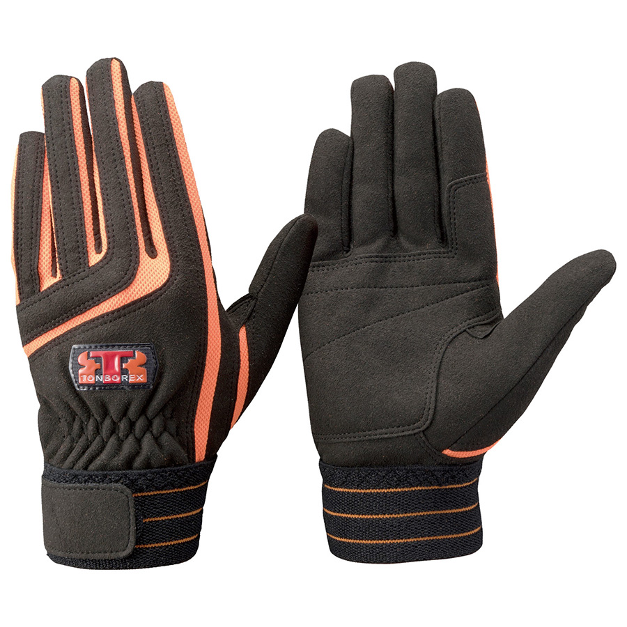 トンボレックス 人工皮革手袋 E－129BK 中厚 ブラック×オレンジ