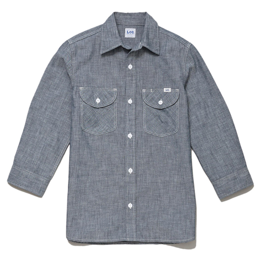 メンズ シャンブレー七分袖シャツ LCS46004－7 ブルー| 作業