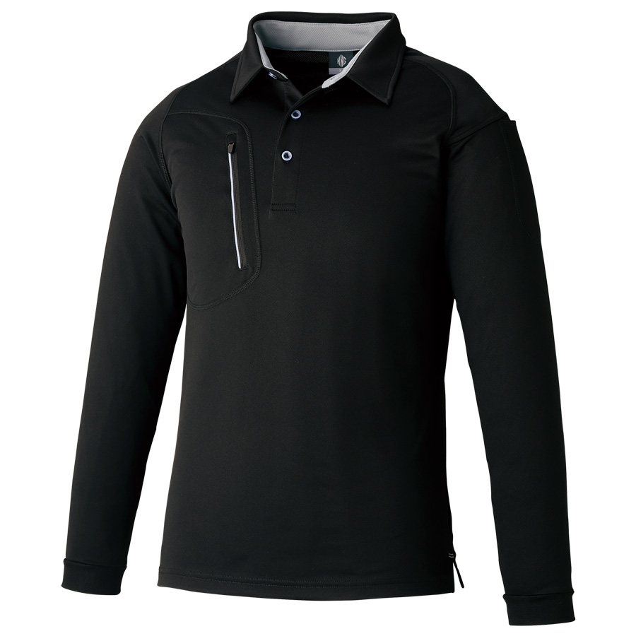 ファスナーポケット 長袖ポロ 3675－80 ブラック| 作業服・作業
