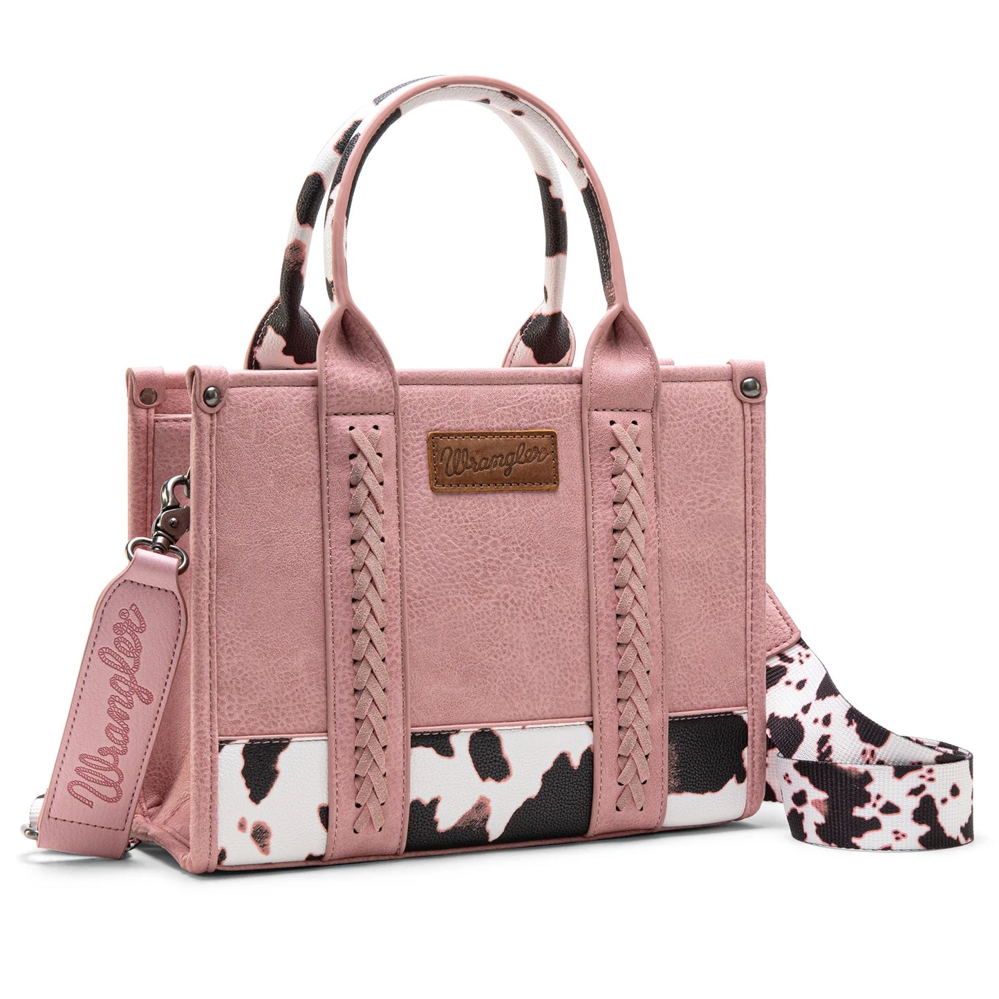 Cow Print Accented Wrangler Concealed Carry Crocodile Pattern Tote