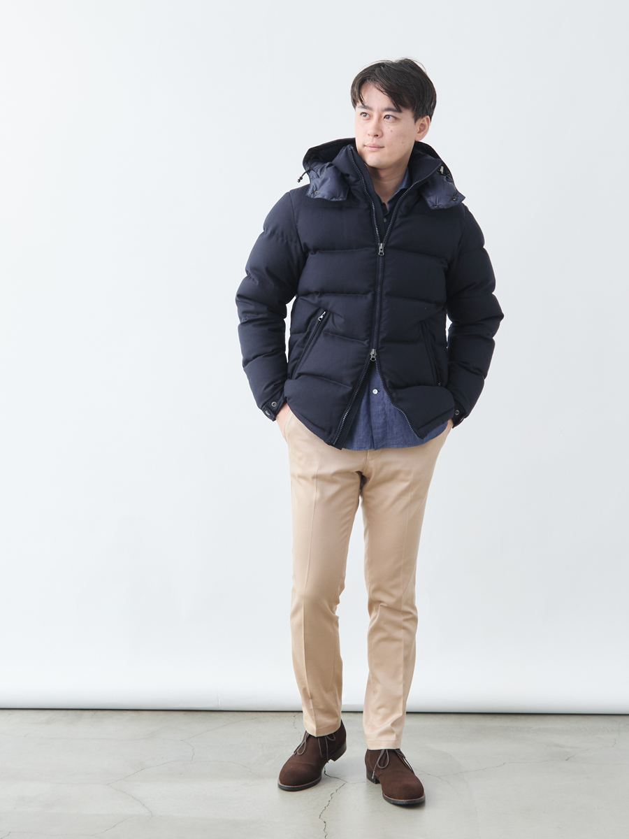 キャンセルにつき在庫UP】800フィルパワーのネイビーダウン、極少量