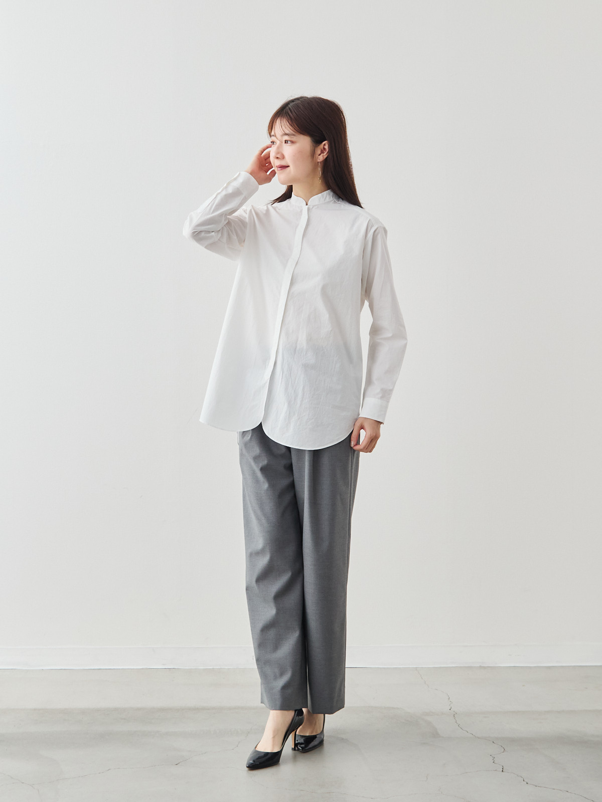 近江晒コットン100%バンドカラーシャツ/ホワイト | Factelier