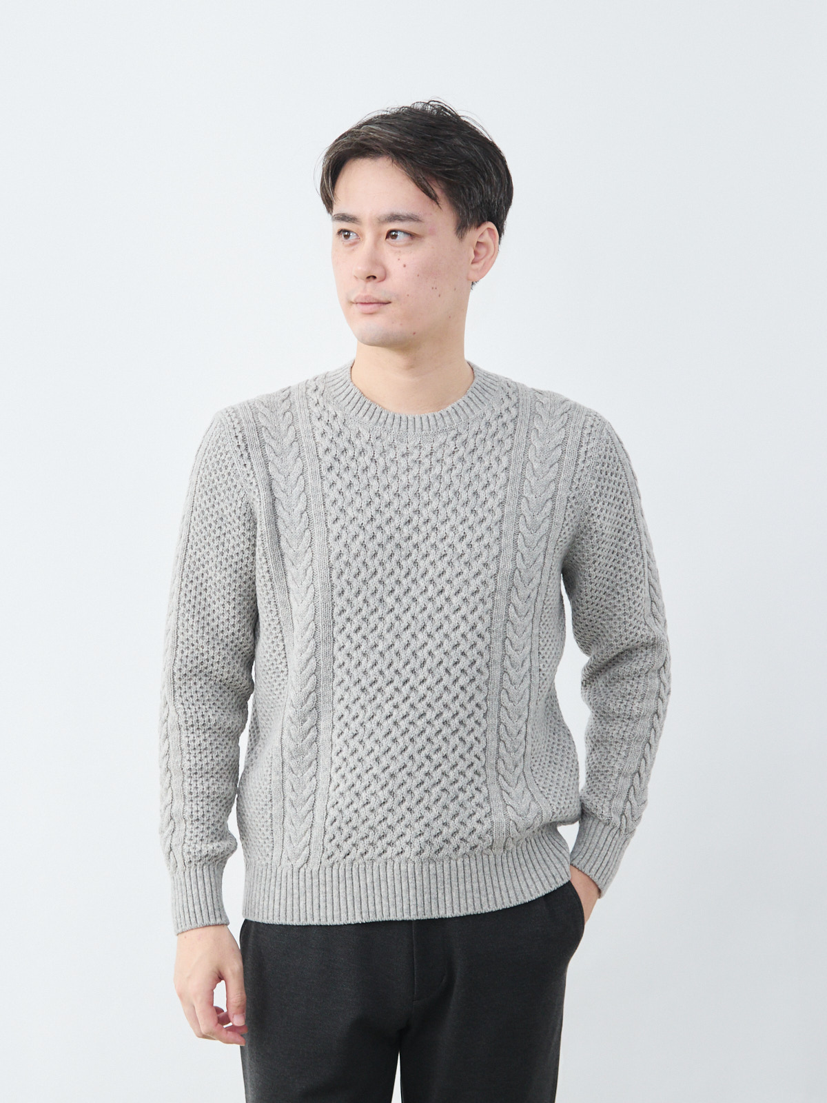 オーセンティック アランケーブルニット/Washable Wool/ベージュ