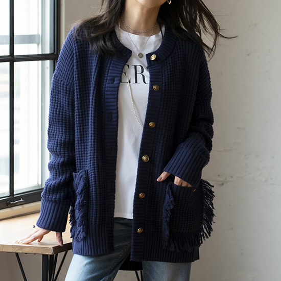 優待価格[NORD CADRE]【ウォッシャブル】フリンジニットジャケット