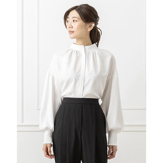 優待価格[CARETTE by YOCO MORIMOTO]ギャザー使いハイネックブラウス