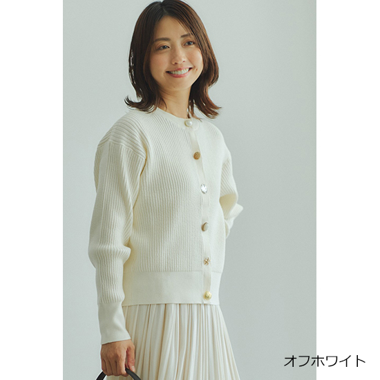 優待価格[TORRAZZO DONNA]ワッフルスタイルビジューカーディガン