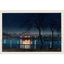 川瀬巴水による浮世絵「Night at the Pond Edge- Shinobazu Pond — 夜