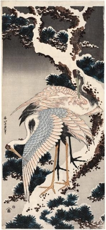葛飾北斎による浮世絵「Cranes On Pine Tree」