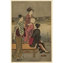鳥居清長による浮世絵「Enjoying the Evening Cool on the Banks of