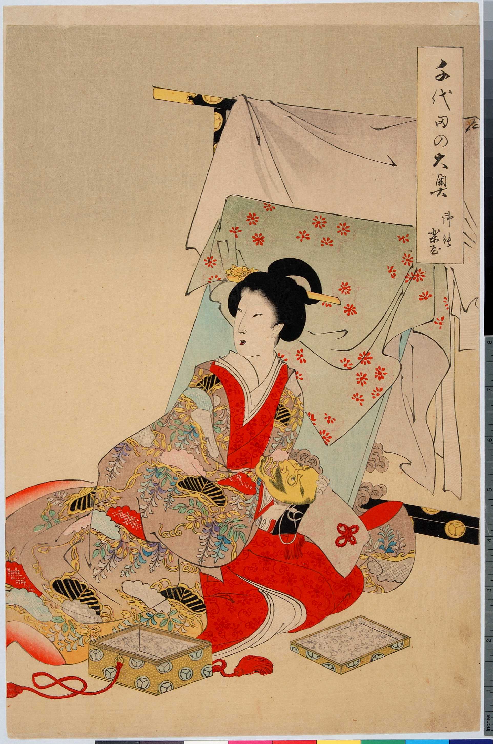 豊原周延による浮世絵「「千代田の大奥 御能楽屋」」