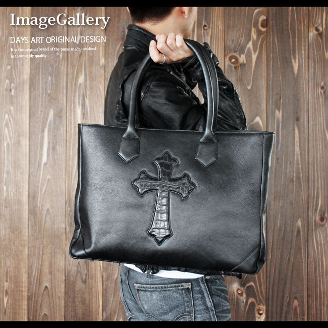 DAYSART トートバッグ 本革 レザー メンズ 十字架 クロコダイル型押し