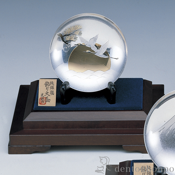 送料無料】 純銀 飾り大盃 日の出鶴 C 4.0号・120g / 光則（銀工芸