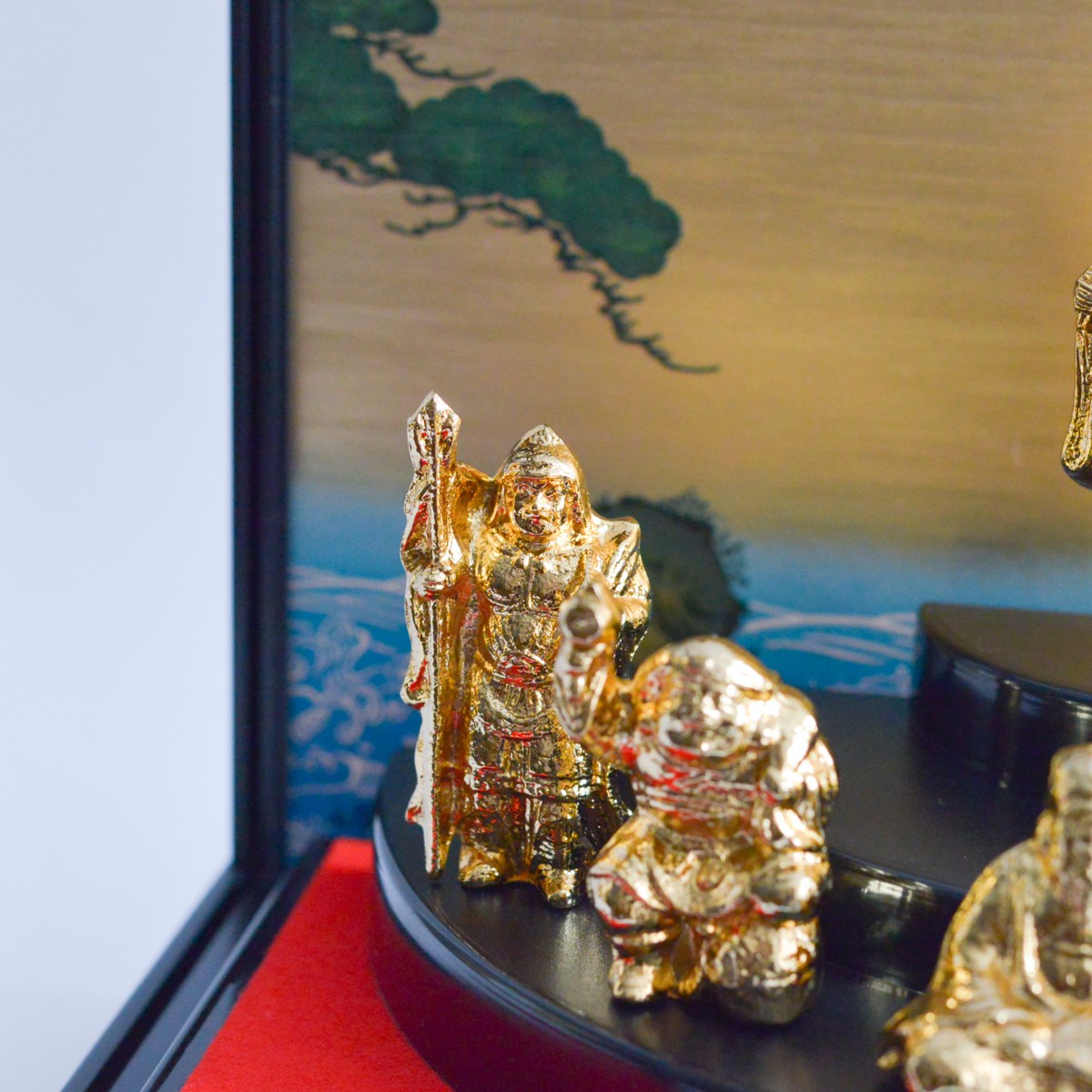 送料無料】 七福神 純金メッキ / 恵比寿 大黒 宝船 置物 幸運 高岡銅器