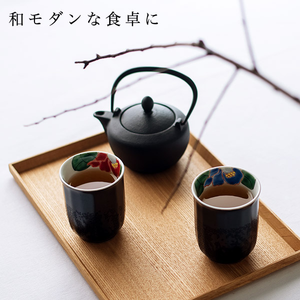 夫婦湯呑 色彩椿紋 ペア 木箱入り / 夫婦湯のみ 夫婦湯飲み 湯呑み